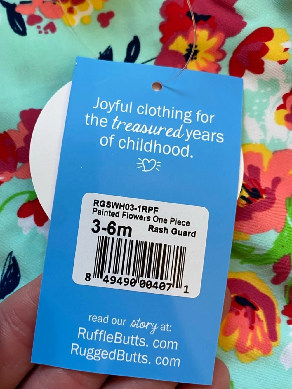 NWT RuffleButts Painted Flowers Aqua Long Sleeve Rash Guard Swimsuit girls 3-6M